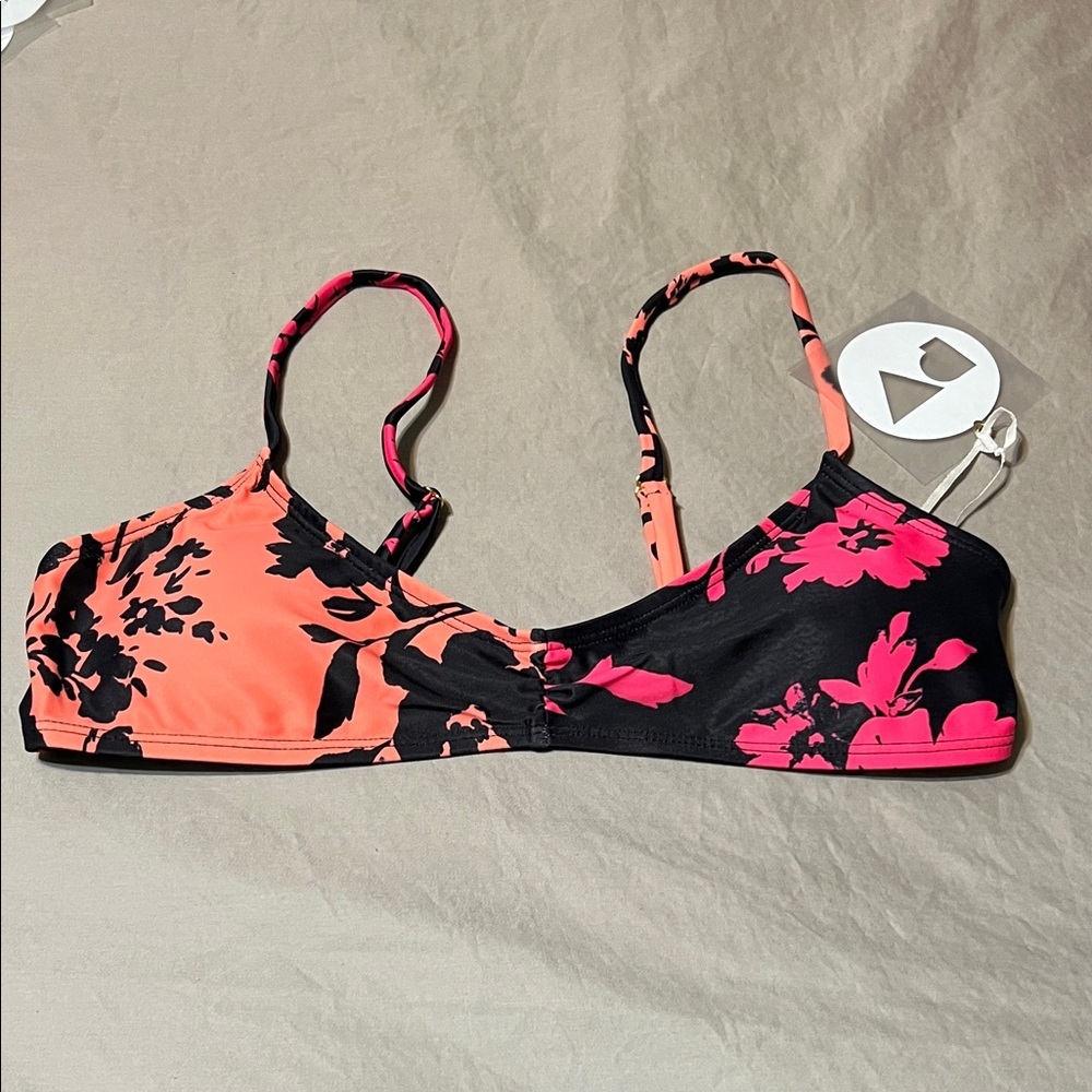 Elegant Floral Women's swim top - Black and Orange